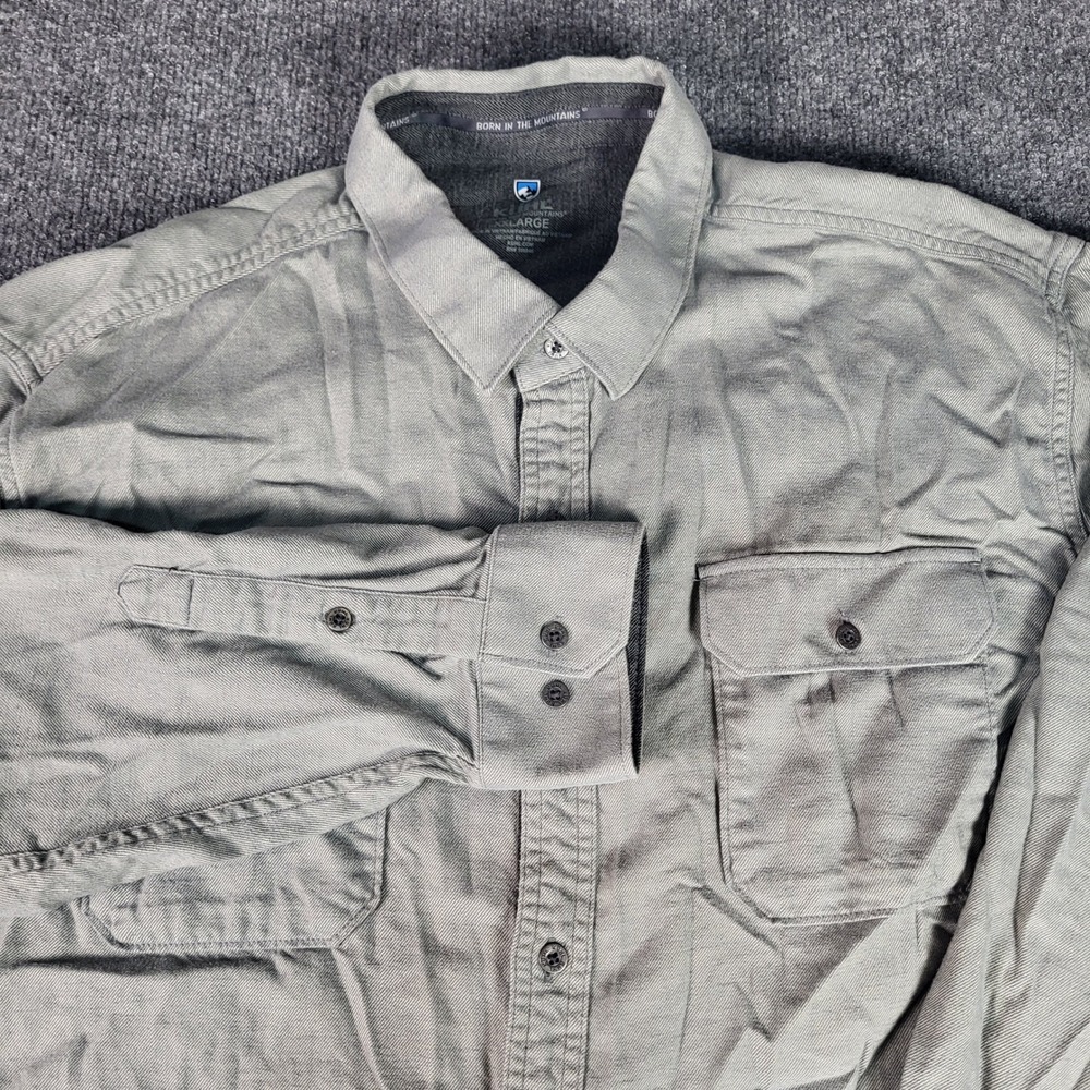 Kuhl Mens D'Lux Long Sleeve Button Down Shirt Sage Green XXL Cotton Tencel Blend